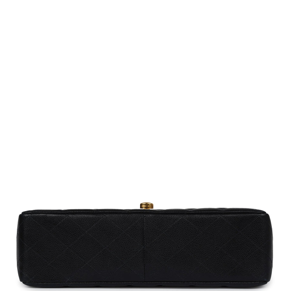 Chanel Vintage Jumbo Single Flap Bag Black Caviar Gold Hardware
