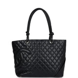 Chanel Vintage Large Cambon Ligne Tote Black Calfskin Silver Hardware