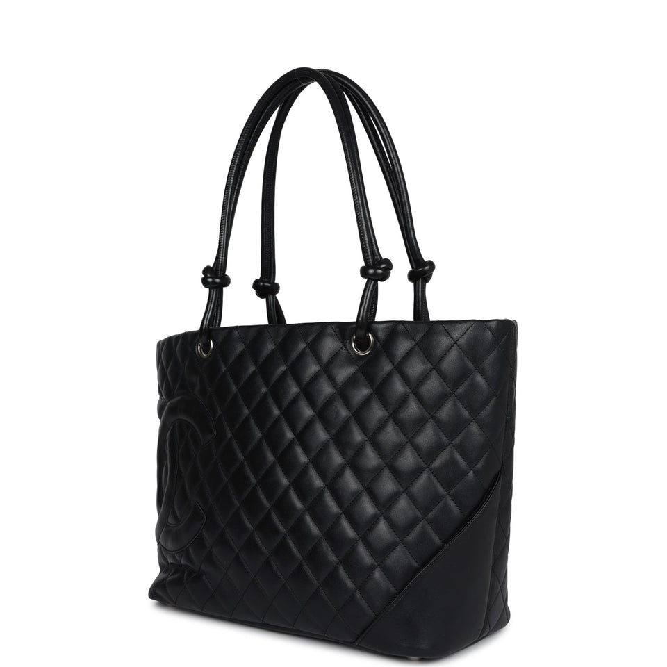 Chanel Vintage Large Cambon Ligne Tote Black Calfskin Silver Hardware