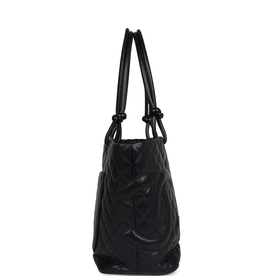 Chanel Vintage Large Cambon Ligne Tote Black Calfskin Silver Hardware