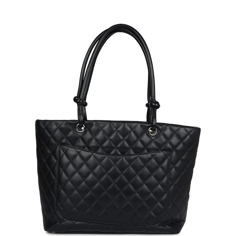 Chanel Vintage Large Cambon Ligne Tote Black Calfskin Silver Hardware