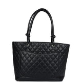 Chanel Vintage Large Cambon Ligne Tote Black Calfskin Silver Hardware