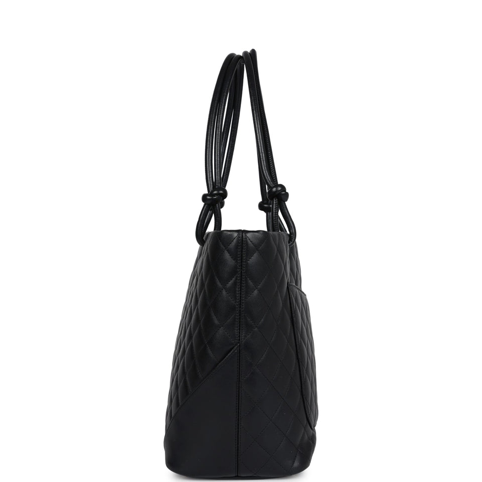 Chanel Vintage Large Cambon Ligne Tote Black Calfskin Silver Hardware