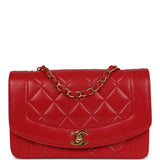 Chanel Vintage Small Diana Flap Bag Red Lambskin Gold Hardware