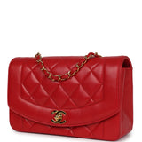 Chanel Vintage Small Diana Flap Bag Red Lambskin Gold Hardware