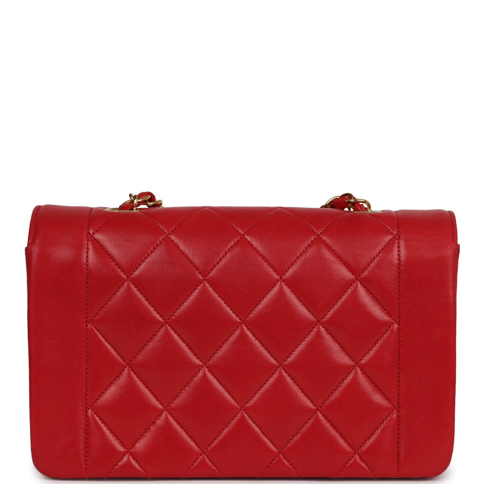 Chanel Vintage Small Diana Flap Bag Red Lambskin Gold Hardware