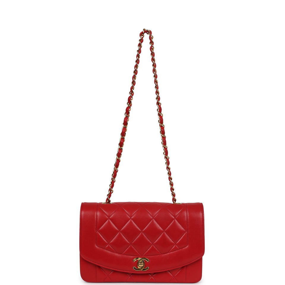 Chanel Vintage Small Diana Flap Bag Red Lambskin Gold Hardware