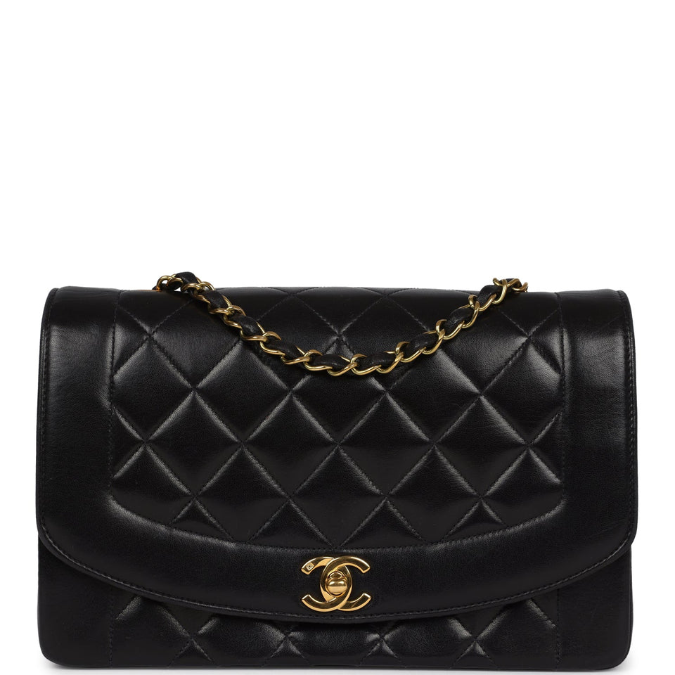 Chanel Vintage Small Diana Flap Bag Black Lambskin Gold Hardware