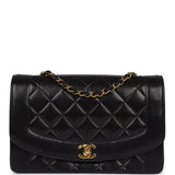 Chanel Vintage Small Diana Flap Bag Black Lambskin Gold Hardware