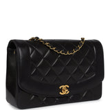 Chanel Vintage Small Diana Flap Bag Black Lambskin Gold Hardware