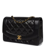 Chanel Vintage Small Diana Flap Bag Black Lambskin Gold Hardware