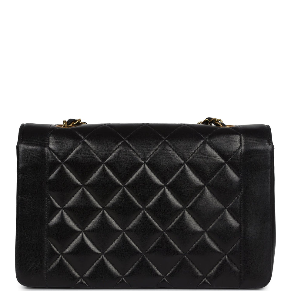 Chanel Vintage Small Diana Flap Bag Black Lambskin Gold Hardware