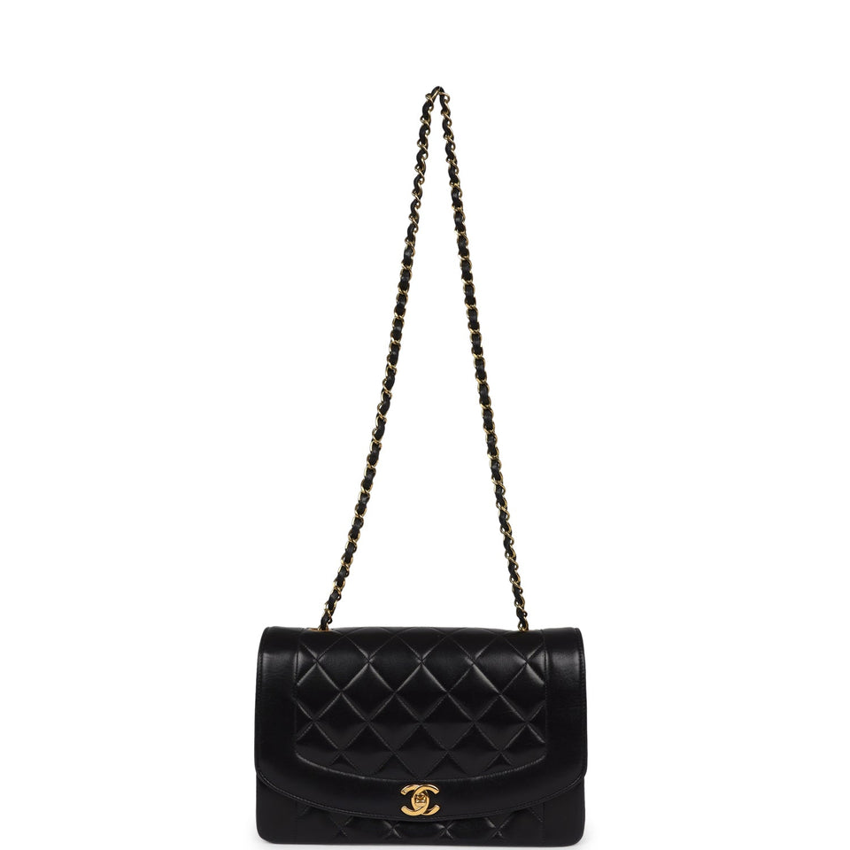 Chanel Vintage Small Diana Flap Bag Black Lambskin Gold Hardware