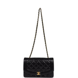 Chanel Vintage Small Diana Flap Bag Black Lambskin Gold Hardware