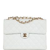 Chanel Vintage Jumbo Single Flap Bag White Caviar Gold Hardware
