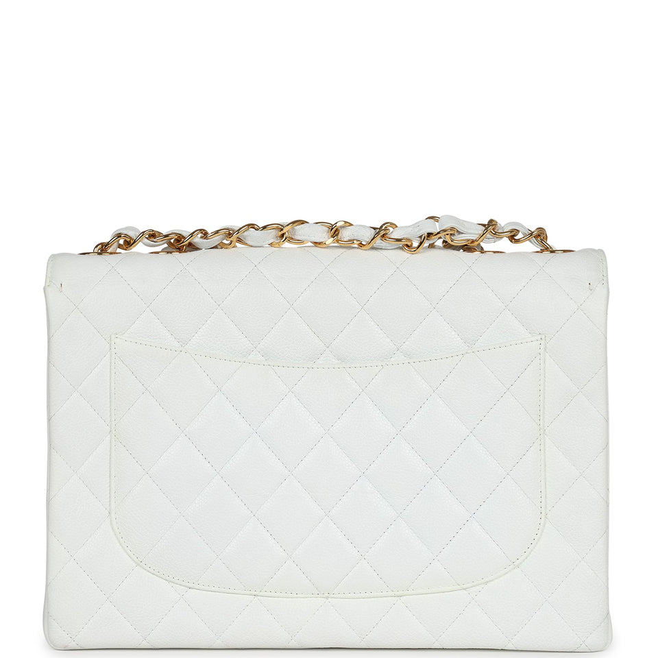 Chanel Vintage Jumbo Single Flap Bag White Caviar Gold Hardware