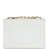 Chanel Vintage Jumbo Single Flap Bag White Caviar Gold Hardware