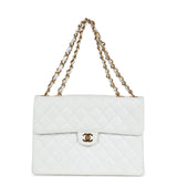 Chanel Vintage Jumbo Single Flap Bag White Caviar Gold Hardware