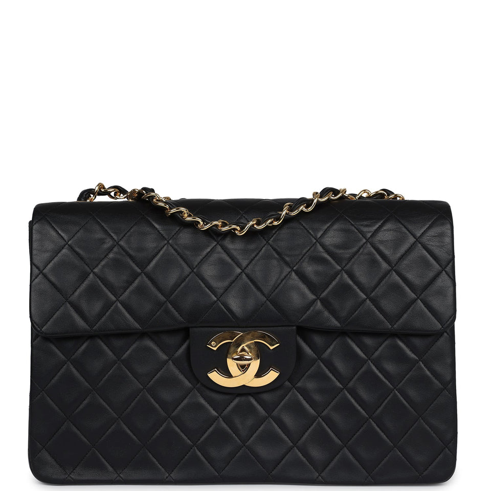 Chanel Vintage XL Jumbo Maxi Flap Bag Black Lambskin Gold Hardware