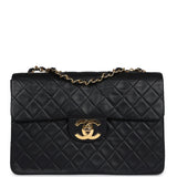 Chanel Vintage XL Jumbo Maxi Flap Bag Black Lambskin Gold Hardware