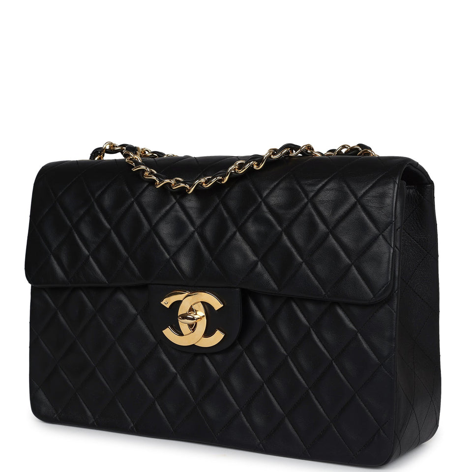 Chanel Vintage XL Jumbo Maxi Flap Bag Black Lambskin Gold Hardware