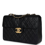 Chanel Vintage XL Jumbo Maxi Flap Bag Black Lambskin Gold Hardware