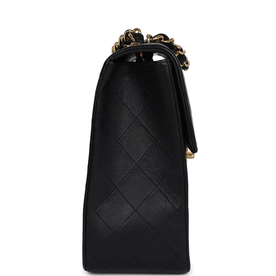 Chanel Vintage XL Jumbo Maxi Flap Bag Black Lambskin Gold Hardware