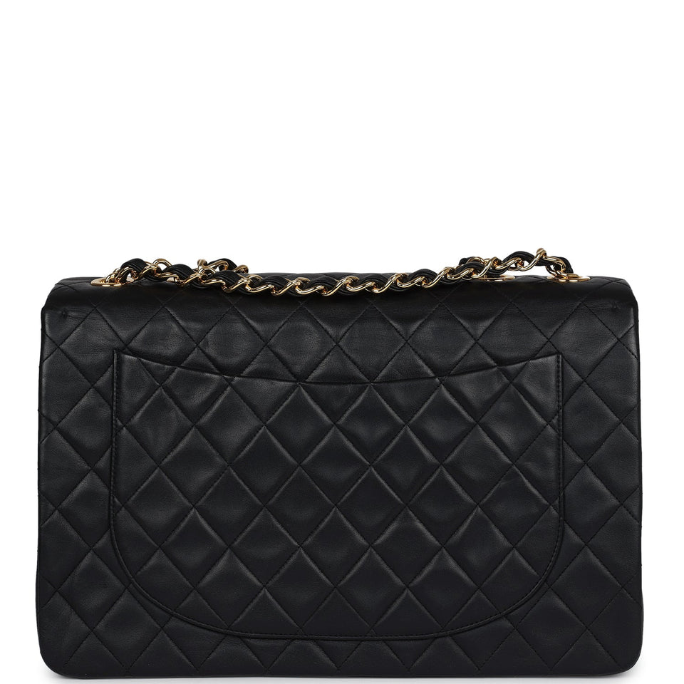 Chanel Vintage XL Jumbo Maxi Flap Bag Black Lambskin Gold Hardware