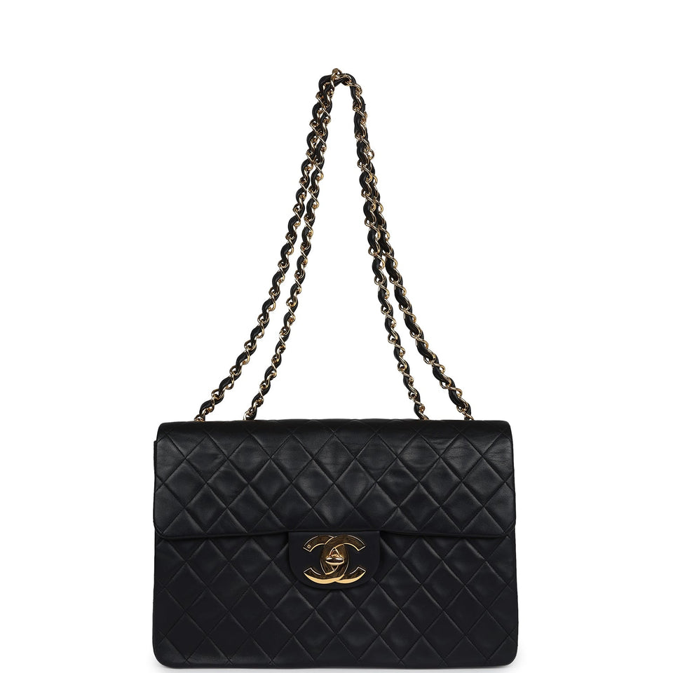 Chanel Vintage XL Jumbo Maxi Flap Bag Black Lambskin Gold Hardware