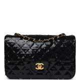 Chanel Vintage Small Flap Bag Black Sequin Gold Hardware