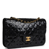 Chanel Vintage Small Flap Bag Black Sequin Gold Hardware
