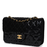 Chanel Vintage Small Flap Bag Black Sequin Gold Hardware