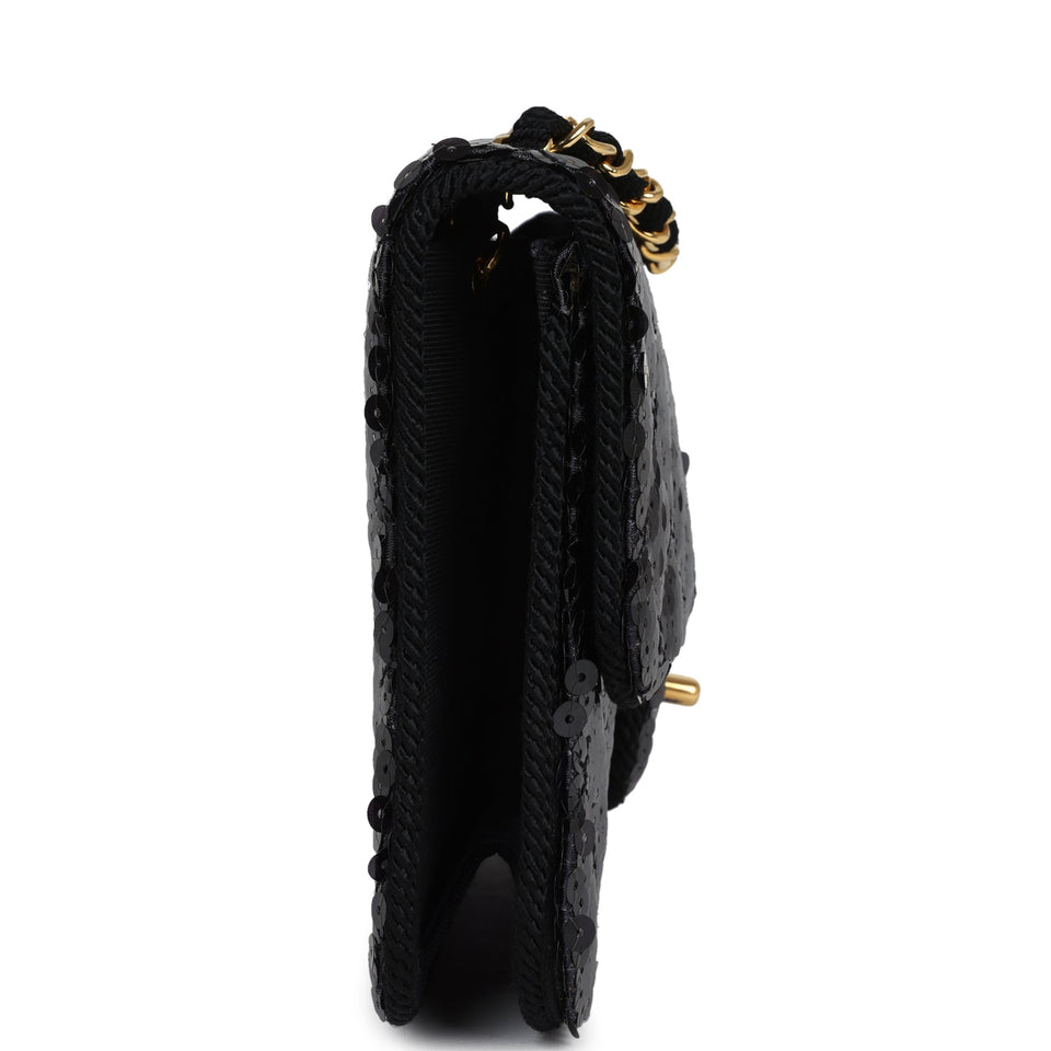 Chanel Vintage Small Flap Bag Black Sequin Gold Hardware