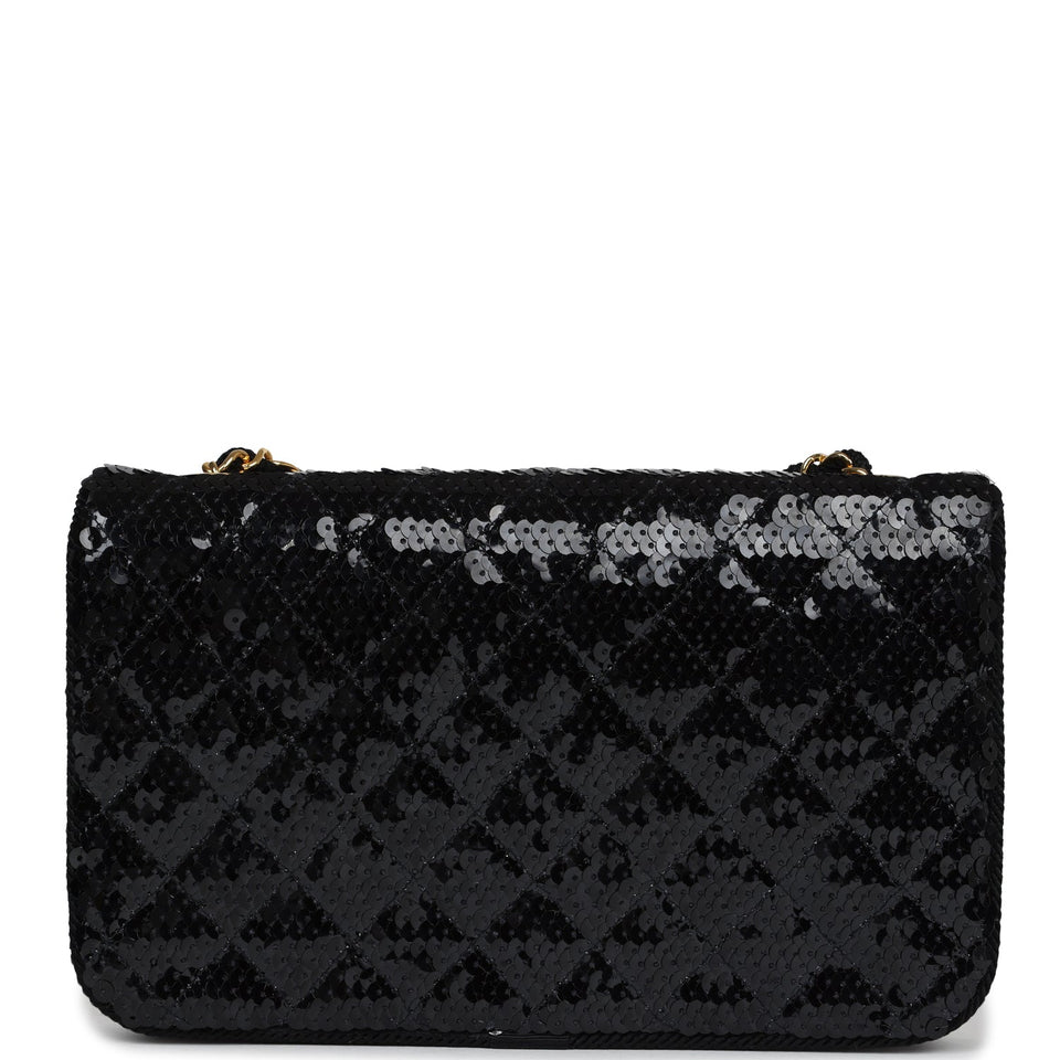 Chanel Vintage Small Flap Bag Black Sequin Gold Hardware