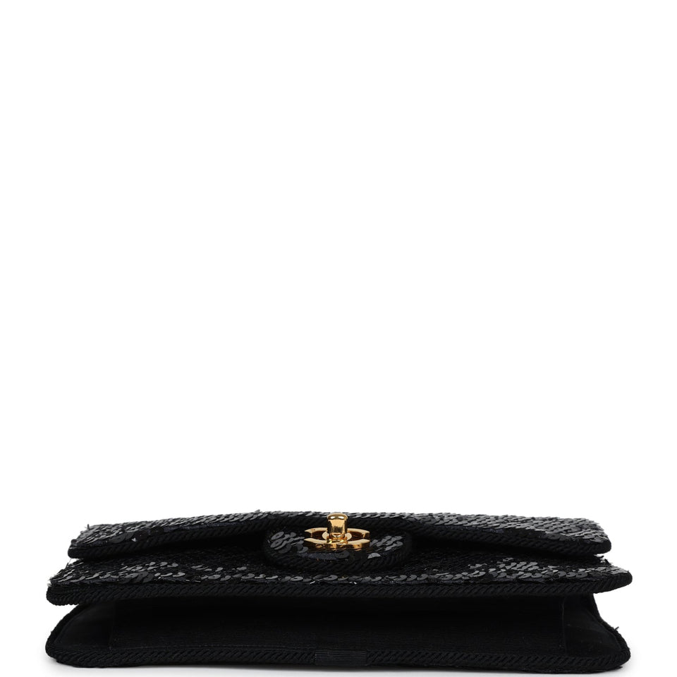 Chanel Vintage Small Flap Bag Black Sequin Gold Hardware