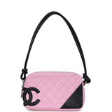 Chanel Vintage Cambon Ligne Pink and Black Calfskin Pochette Silver Hardware