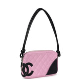 Chanel Vintage Cambon Ligne Pink and Black Calfskin Pochette Silver Hardware