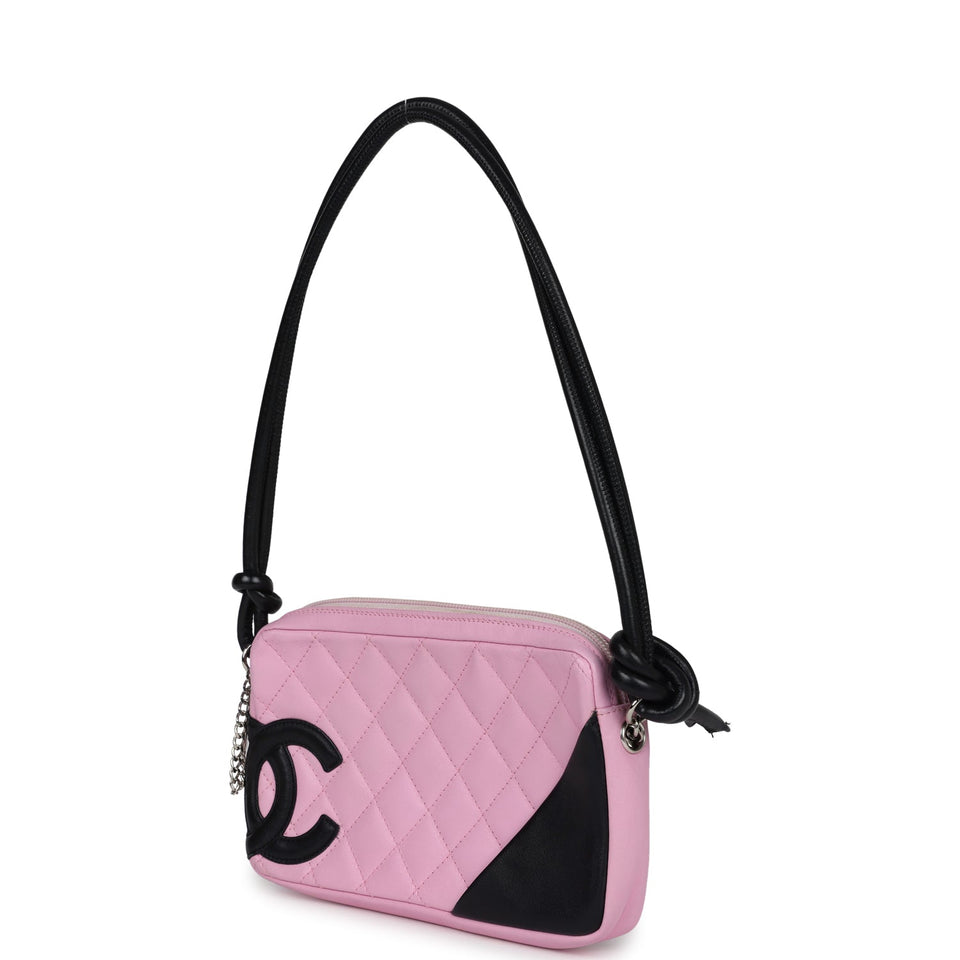 Chanel Vintage Cambon Ligne Pink and Black Calfskin Pochette Silver Hardware
