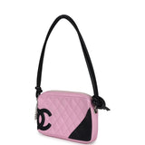 Chanel Vintage Cambon Ligne Pink and Black Calfskin Pochette Silver Hardware