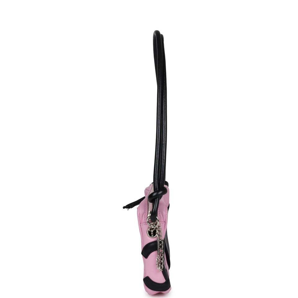 Chanel Vintage Cambon Ligne Pink and Black Calfskin Pochette Silver Hardware