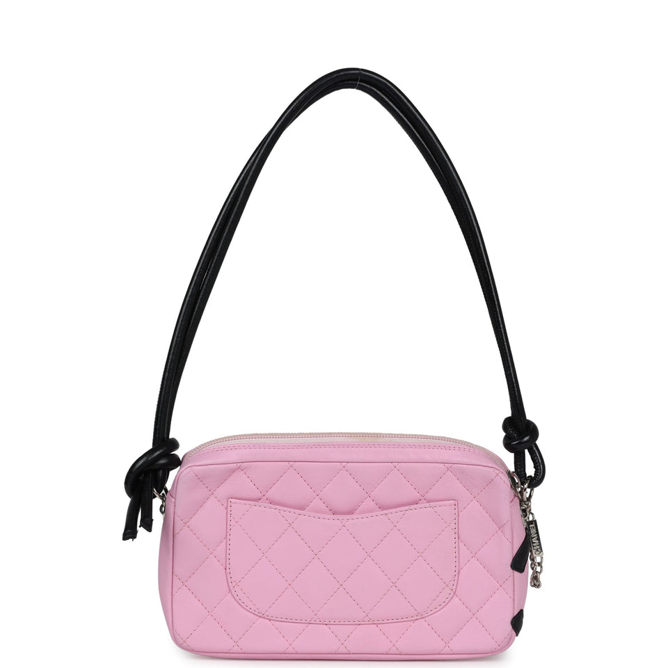 Chanel Vintage Cambon Ligne Pink and Black Calfskin Pochette Silver Hardware