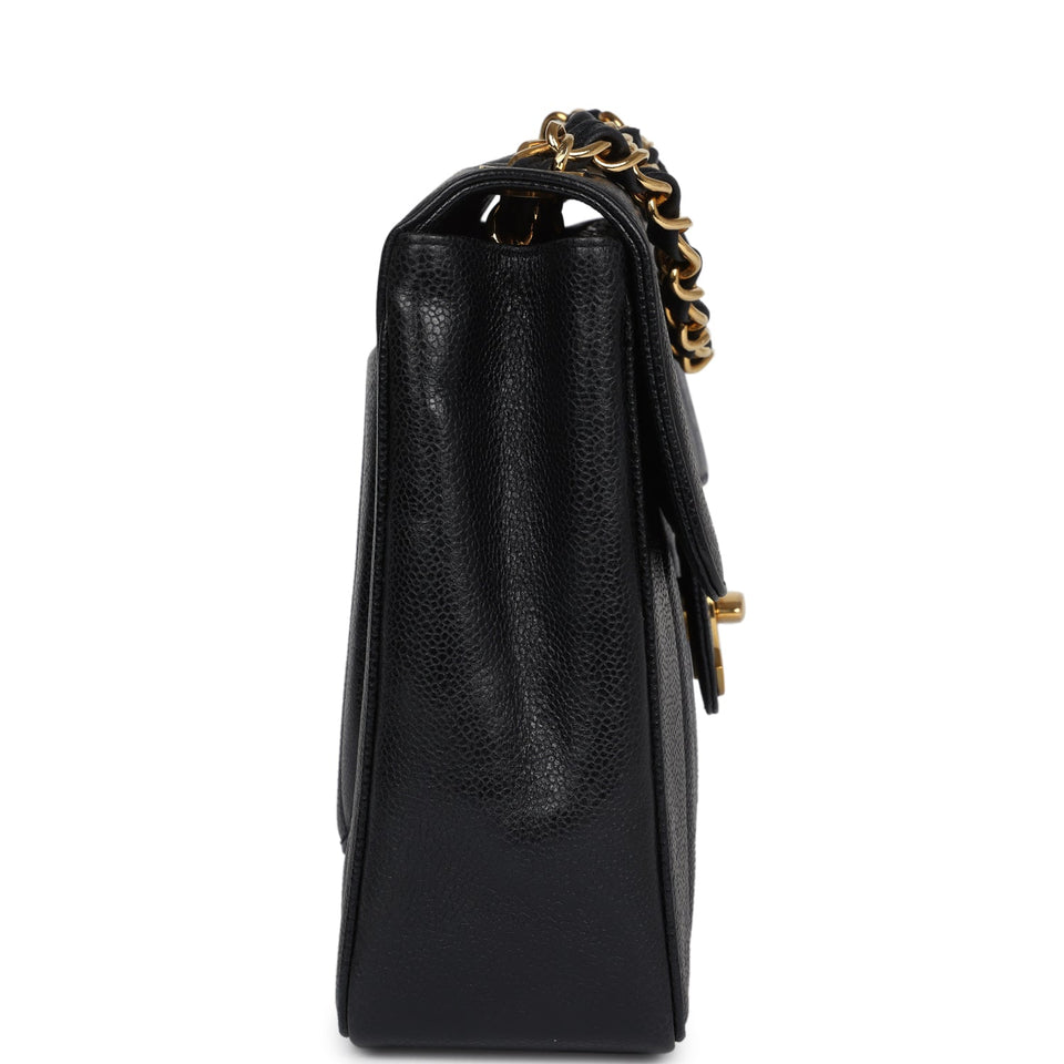 Chanel Vintage XL Jumbo Mademoiselle Vertical Flap Black Caviar Gold Hardware