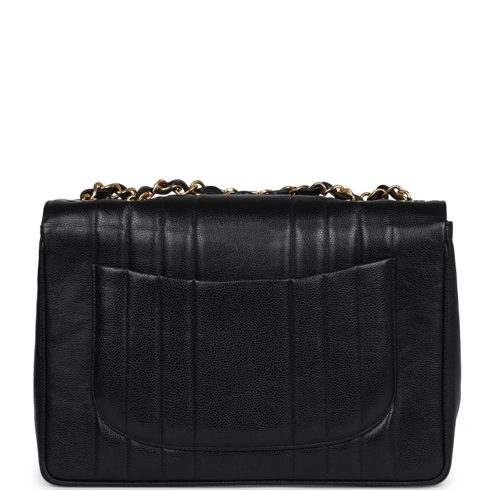 Chanel Vintage XL Jumbo Mademoiselle Vertical Flap Black Caviar Gold Hardware