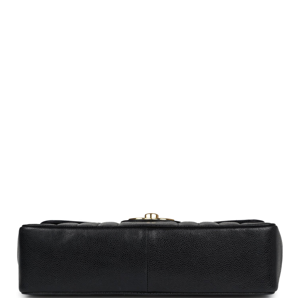 Chanel Vintage XL Jumbo Mademoiselle Vertical Flap Black Caviar Gold Hardware