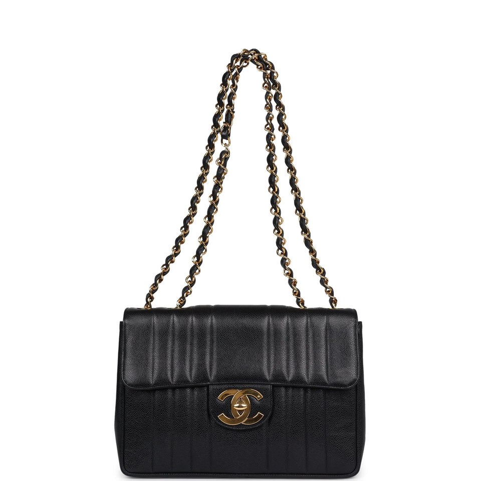 Chanel Vintage XL Jumbo Mademoiselle Vertical Flap Black Caviar Gold Hardware