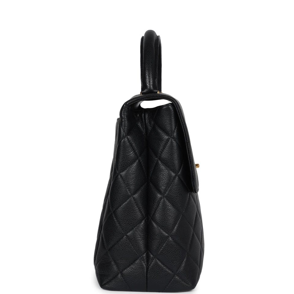 Chanel Vintage Kelly Flap Bag Black Caviar Gold Hardware