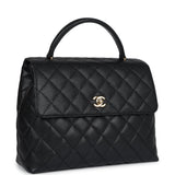Chanel Vintage Kelly Flap Bag Black Caviar Gold Hardware