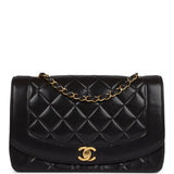 Chanel Vintage Medium Diana Flap Bag Black Lambskin Gold Hardware