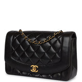 Chanel Vintage Medium Diana Flap Bag Black Lambskin Gold Hardware