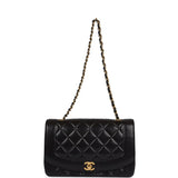 Chanel Vintage Medium Diana Flap Bag Black Lambskin Gold Hardware